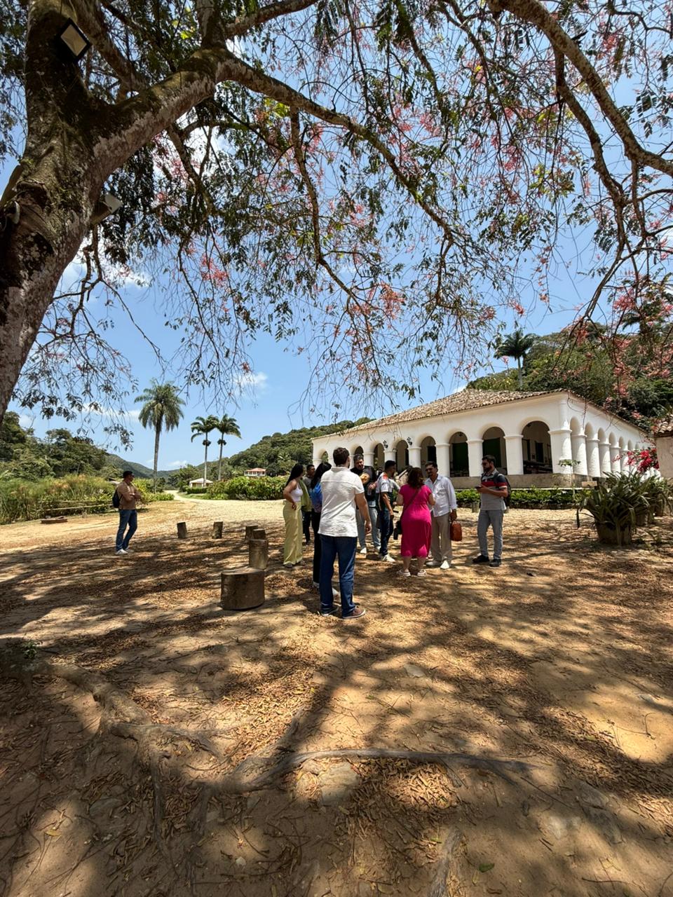 Grupo da missão técnica reunido sob as árvores durante a vivência no Maciço de Baturité.